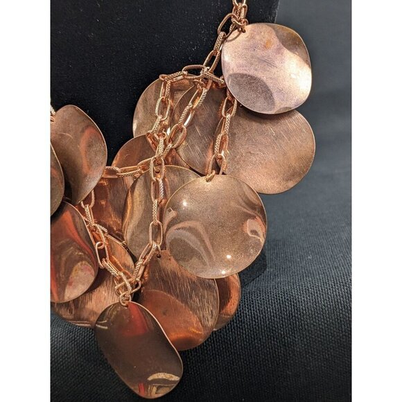 Chunky Copper Statement Necklace With Layered Discs & Adjustable Chain - Picture 3 of 4